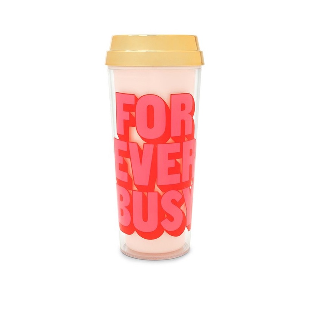 NWT ban.do “Forever Busy” Pink and Gold Deluxe Hot Stuff Thermal Mug